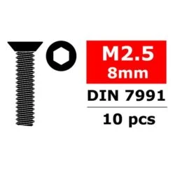 Steel Screws M2. 5 X 8mm Hex Flat Head 10 Pcs