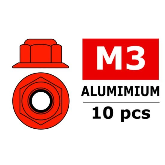 Aluminium Nylsto P Nut M3 Flanged Red 10 Pc 1 Aluminium Nylsto P Nut M3 Flanged Red 10 Pc