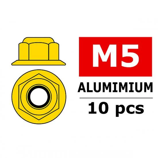 Aluminium Nylsto P Nut M5 Flanged Gold 10 P 1 Aluminium Nylsto P Nut M5 Flanged Gold 10 P